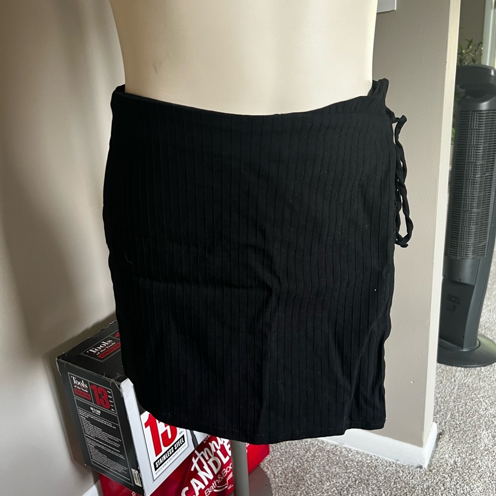 Black Skort with Waist Tie and Skirt Overlay